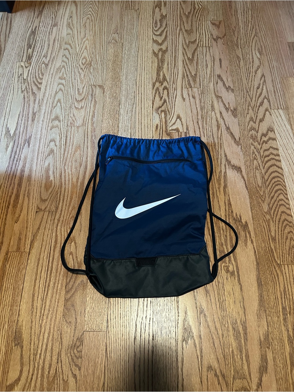 Nike Navy and Black Drawstring Gym Sack with White Swoosh